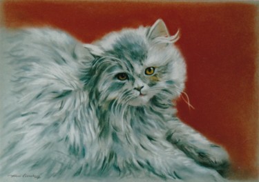 Peinture intitulée "Chat angora" par Henri Eisenberg, Œuvre d'art originale, Pastel