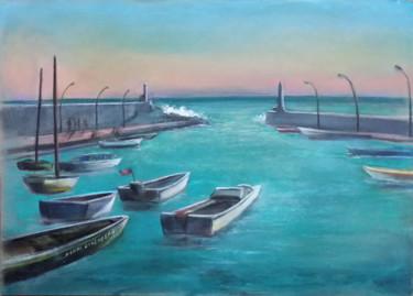 Peinture intitulée "Corse- Calvi, le Po…" par Henri Eisenberg, Œuvre d'art originale, Pastel Monté sur Carton