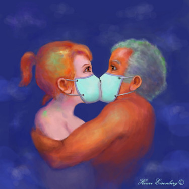 Artes digitais intitulada "Baiser masqués" por Henri Eisenberg, Obras de arte originais, Trabalho Digital 2D