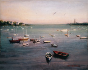 Pittura intitolato "Port calme" da Henri Eisenberg, Opera d'arte originale, Acrilico Montato su Telaio per barella in legno