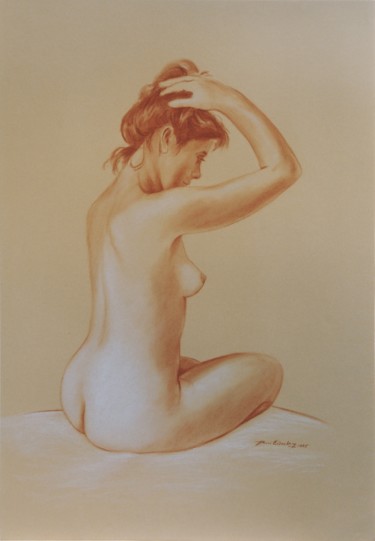 Drawing titled "M. nue assise" by Henri Eisenberg, Original Artwork, Pastel