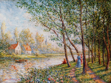 Painting titled "Moret-sur-Loing, be…" by Henri Eisenberg, Original Artwork, Acrylic Mounted on Wood Stretcher frame