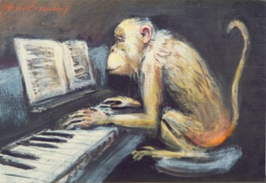 Картина под названием "Singe pianiste" - Henri Eisenberg, Подлинное произведение искусства, Акрил
