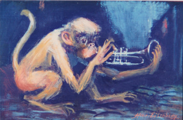 Painting titled "Singe trompette" by Henri Eisenberg, Original Artwork, Acrylic