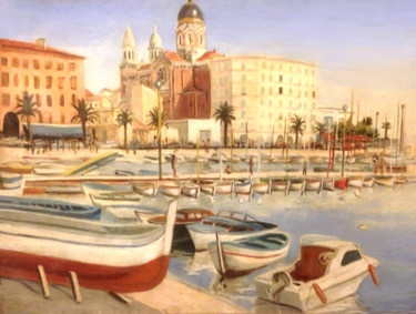 Painting titled "Saint-Raphaël, le P…" by Henri Eisenberg, Original Artwork, Oil Mounted on Wood Stretcher frame