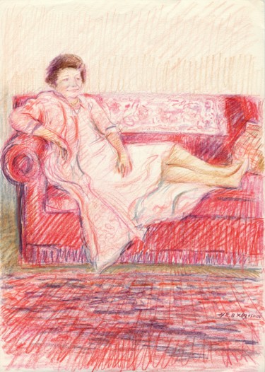 Рисунок под названием "Maman au canapé rou…" - Henri Eisenberg, Подлинное произведение искусства, Карандаш