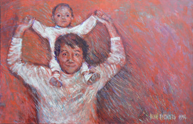 Painting titled "Père et Fille" by Henri Eisenberg, Original Artwork, Acrylic Mounted on Wood Stretcher frame