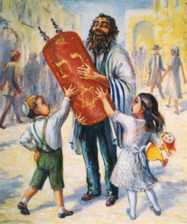 Malerei mit dem Titel "Simha Torah" von Henri Eisenberg, Original-Kunstwerk, Acryl Auf Keilrahmen aus Holz montiert