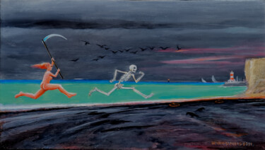 Ζωγραφική με τίτλο "La Mort en Fuite" από Henri Eisenberg, Αυθεντικά έργα τέχνης, Ακρυλικό Τοποθετήθηκε στο Ξύλινο φορείο σκ…