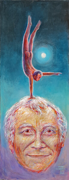 Painting titled "La Lune et le Poiri…" by Henri Eisenberg, Original Artwork, Acrylic Mounted on Wood Stretcher frame