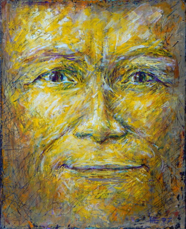 Painting titled "Autoportrait Or" by Henri Eisenberg, Original Artwork, Acrylic Mounted on Wood Stretcher frame