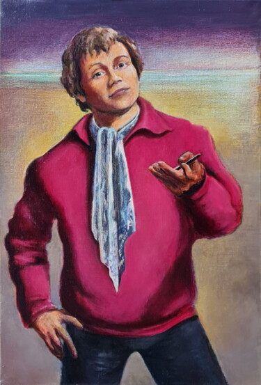 Painting titled "Autoportrait au Fou…" by Henri Eisenberg, Original Artwork, Oil Mounted on Wood Stretcher frame