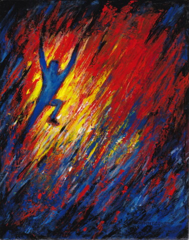 Painting titled "L'Enflammé" by Henri Eisenberg, Original Artwork, Acrylic Mounted on Wood Panel