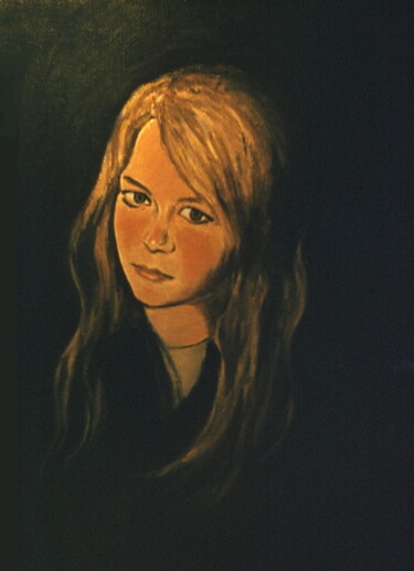 Painting titled "Nicole à la bougie" by Henri Eisenberg, Original Artwork, Oil Mounted on Wood Stretcher frame