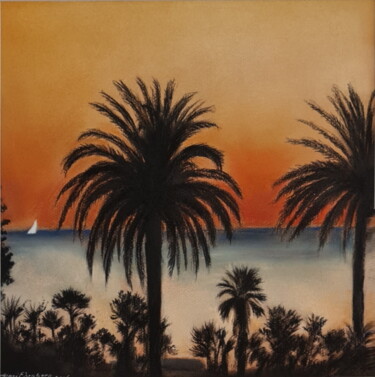 Pintura intitulada "Nice, vu de ma fenê…" por Henri Eisenberg, Obras de arte originais, Pastel Montado em Cartão