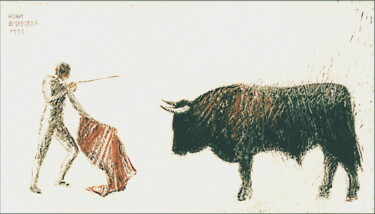 Картина под названием "Corrida, Mise à Mort" - Henri Eisenberg, Подлинное произведение искусства, Акрил Установлен на Деревя…