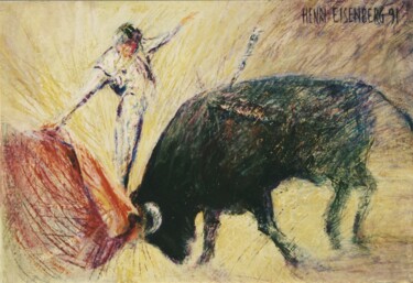 Painting titled "Corrida, la Dernièr…" by Henri Eisenberg, Original Artwork, Acrylic Mounted on Wood Stretcher frame