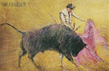 Painting titled "Corrida, Passe" by Henri Eisenberg, Original Artwork, Acrylic Mounted on Wood Stretcher frame