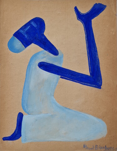 Painting titled "En prière" by Henri Eisenberg, Original Artwork, Gouache Mounted on Cardboard