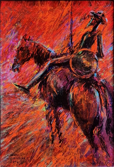 Painting titled "Don Quichotte rouge" by Henri Eisenberg, Original Artwork, Acrylic Mounted on Wood Panel