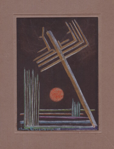 Malerei mit dem Titel "Le Poteau penché" von Henri Eisenberg, Original-Kunstwerk, Pastell