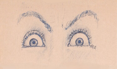 Zeichnungen mit dem Titel "Yeux" von Henri Eisenberg, Original-Kunstwerk, Tinte Auf Karton montiert
