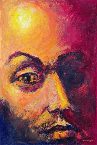 Pintura intitulada "Autoportrait la Lue…" por Henri Eisenberg, Obras de arte originais, Acrílico Montado em Cartão