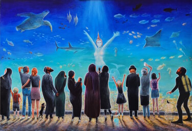 Картина под названием "L'Aquarium, ou Le M…" - Henri Eisenberg, Подлинное произведение искусства, Акрил Установлен на Деревя…