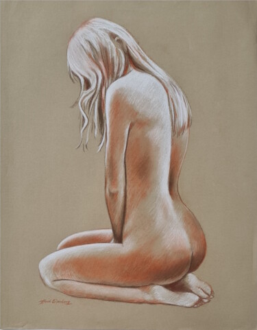 Dibujo titulada "Nu à genoux" por Henri Eisenberg, Obra de arte original, Pastel Montado en Cartulina