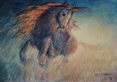 Malerei mit dem Titel "La Licorne au Violon" von Henri Eisenberg, Original-Kunstwerk, Acryl Auf Keilrahmen aus Holz montiert