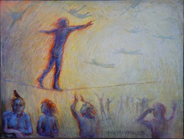 Schilderij getiteld "Funambule" door Henri Eisenberg, Origineel Kunstwerk, Acryl Gemonteerd op Frame voor houten brancard