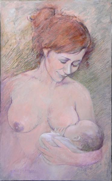 Painting titled "Maternité" by Henri Eisenberg, Original Artwork, Acrylic Mounted on Wood Stretcher frame
