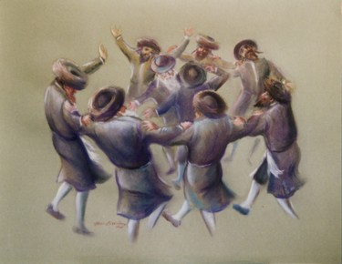 Peinture intitulée "La Ronde des Rabbins" par Henri Eisenberg, Œuvre d'art originale, Pastel