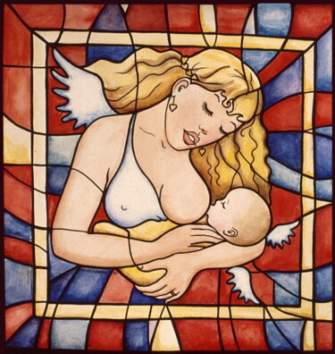 Peinture intitulée "Mère et Enfant" par Henri Eisenberg, Œuvre d'art originale, Aquarelle Monté sur artwork_cat.