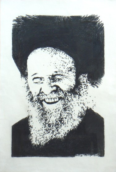 Disegno intitolato "Rabbin qui rit" da Henri Eisenberg, Opera d'arte originale, Matite colorate