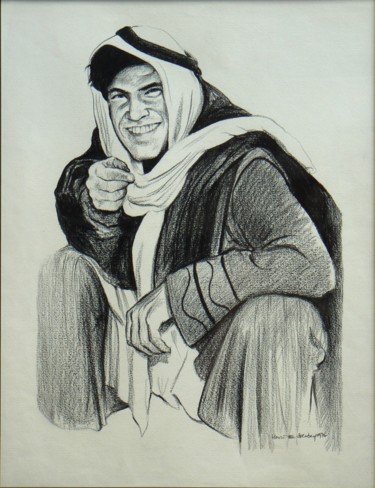 Drawing titled "Bédouin" by Henri Eisenberg, Original Artwork, Conté