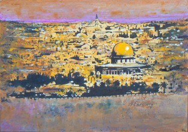 Painting titled "Jérusalem" by Henri Eisenberg, Original Artwork, Watercolor Mounted on Cardboard