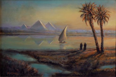 Schilderij getiteld "Souvenir d'Egypte" door Henri Eisenberg, Origineel Kunstwerk, Acryl