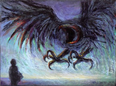 Painting titled "L'Oiseau Noir, ou L…" by Henri Eisenberg, Original Artwork, Acrylic Mounted on Wood Stretcher frame