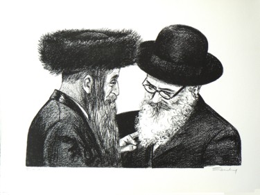 Druckgrafik mit dem Titel "Deux Rabbins" von Henri Eisenberg, Original-Kunstwerk, Lithographie