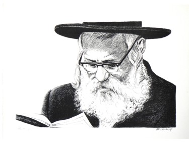 Rabbin qui lit Printmaking titled "Rabbin qui lit" by Henri Eisenberg, Original Art, Lithography
