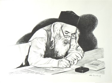 Incisioni, stampe intitolato "Rabbin qui écrit" da Henri Eisenberg, Opera d'arte originale, Litografia