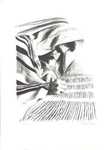 Printmaking titled "Rabbin qui corrige" by Henri Eisenberg, Original Artwork, Lithography