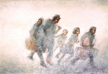 Pittura intitolato "Les Émigrants" da Henri Eisenberg, Opera d'arte originale, Acrilico Montato su Telaio per barella in leg…