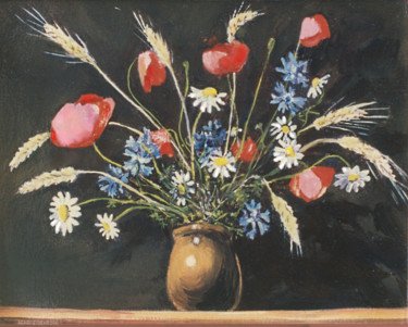 Bouquet de Fleurs des champs Peinture intitulée "Bouquet de Fleurs d…" par Henri Eisenberg, Œuvre d'art originale, Huile Monté sur Châssis