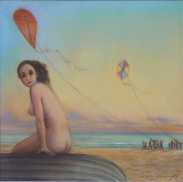 Pintura titulada "Femme au cerf-volant" por Henri Eisenberg, Obra de arte original, Pastel Montado en Cartulina