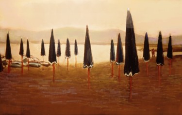 Peinture intitulée "Les Parasols fermés." par Henri Eisenberg, Œuvre d'art originale, Acrylique Monté sur Châssis en bois