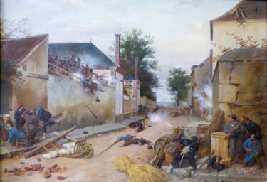 Malerei mit dem Titel "Barricade tournée C…" von Henri Félix Emmanuel Philippoteaux, Original-Kunstwerk, Öl