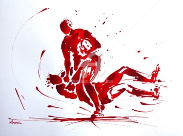 Dibujo titulada "Rugby N°54" por Henri Ibara, Obra de arte original, Tinta