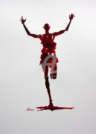 Рисунок под названием "Arrivée marathon" - Henri Ibara, Подлинное произведение искусства, Чернила